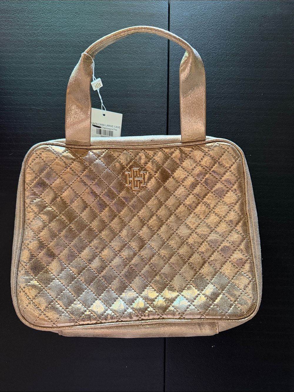 Metallic Quilted Cosmetic Tote - Rose Gold